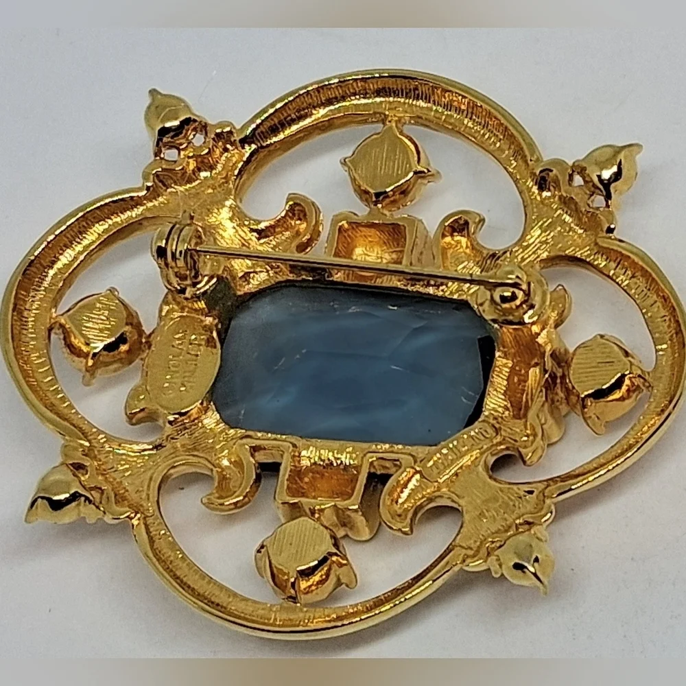 * Nolan Miller 18k Gold Plated Large Iolite Stone Pin Brooch